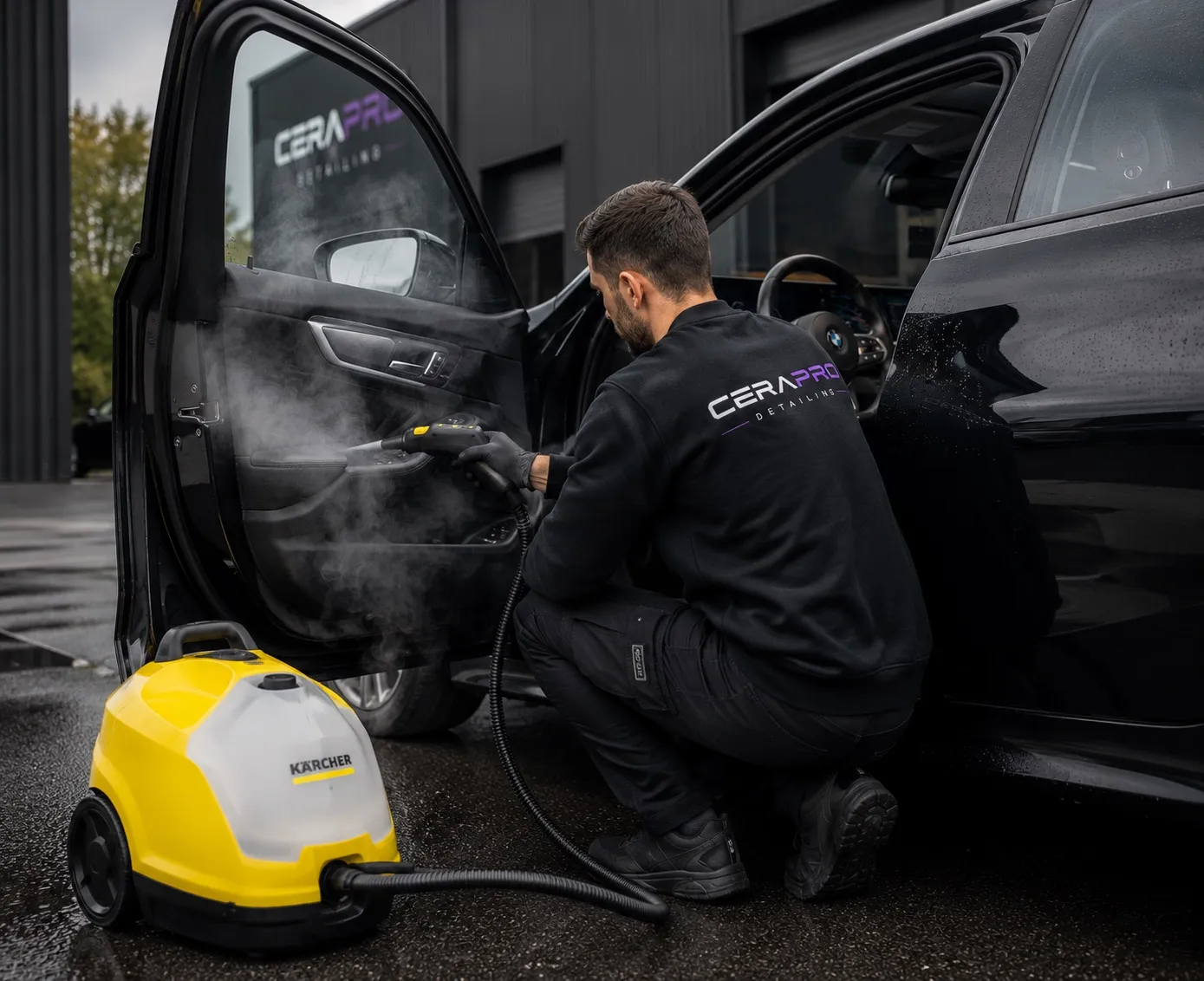 Nettoyage vapeur d'une portière